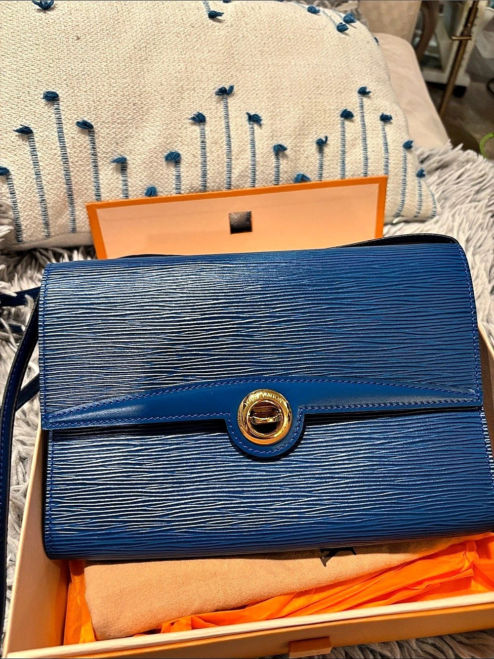Louis Vuitton Malesherbes Blue Epi Leather Clutch